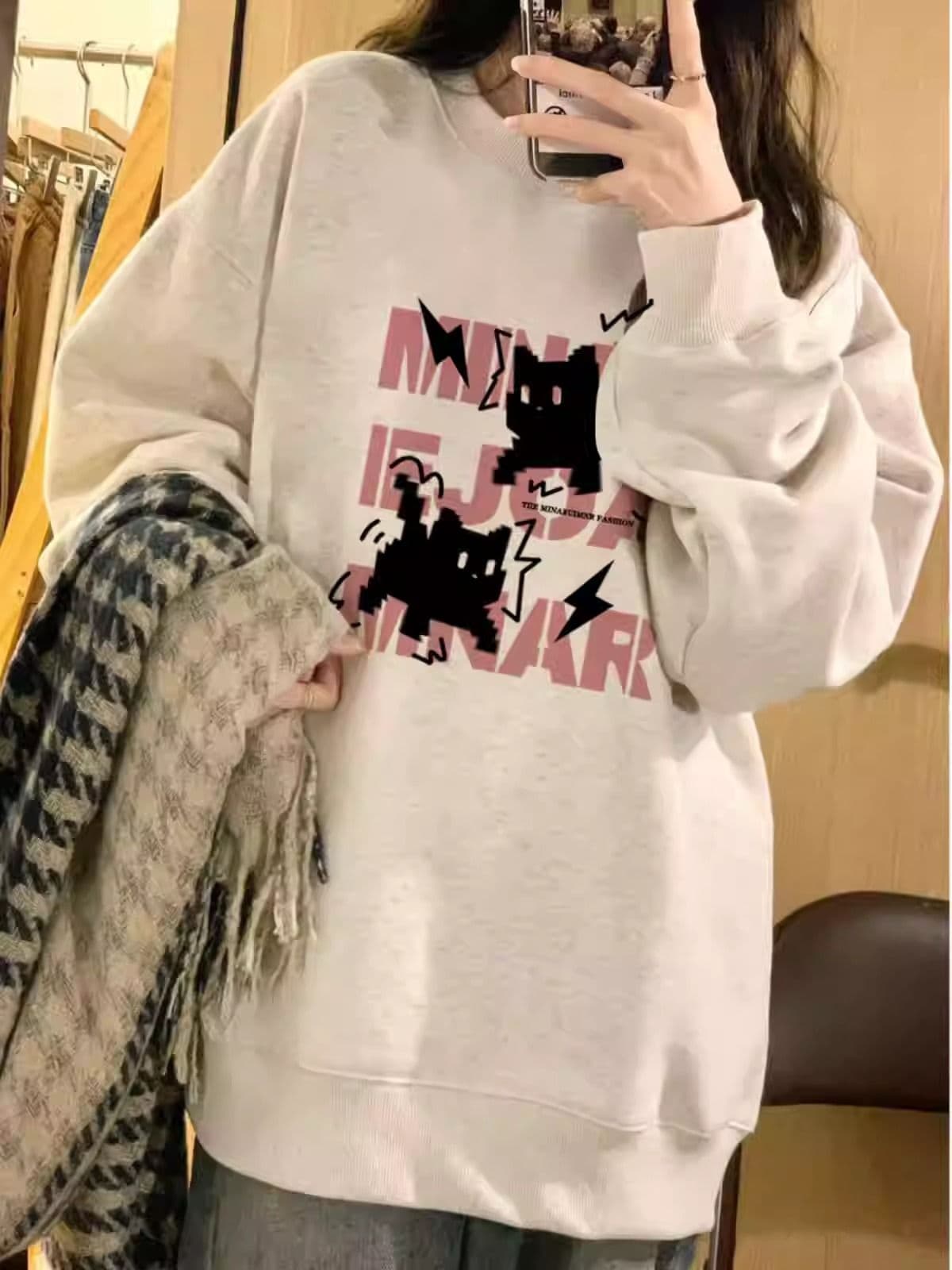 경관 그림 모방 Mianhua 면 복합 얇은 스타일 310g 털이 있는 400g 라운드 넥 후드티 여성 가을 겨울 국경 간 조수 브랜드 맨위 상세 이미지 4