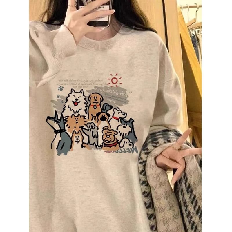 경관 그림 모방 Mianhua 면 복합 얇은 스타일 310g 털이 있는 400g 라운드 넥 후드티 여성 가을 겨울 국경 간 조수 브랜드 맨위 상세 이미지 5