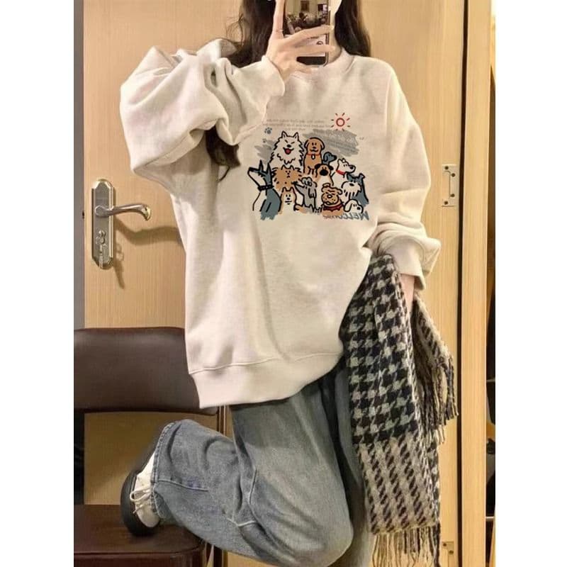 경관 그림 모방 Mianhua 면 복합 얇은 스타일 310g 털이 있는 400g 라운드 넥 후드티 여성 가을 겨울 국경 간 조수 브랜드 맨위 상세 이미지 6