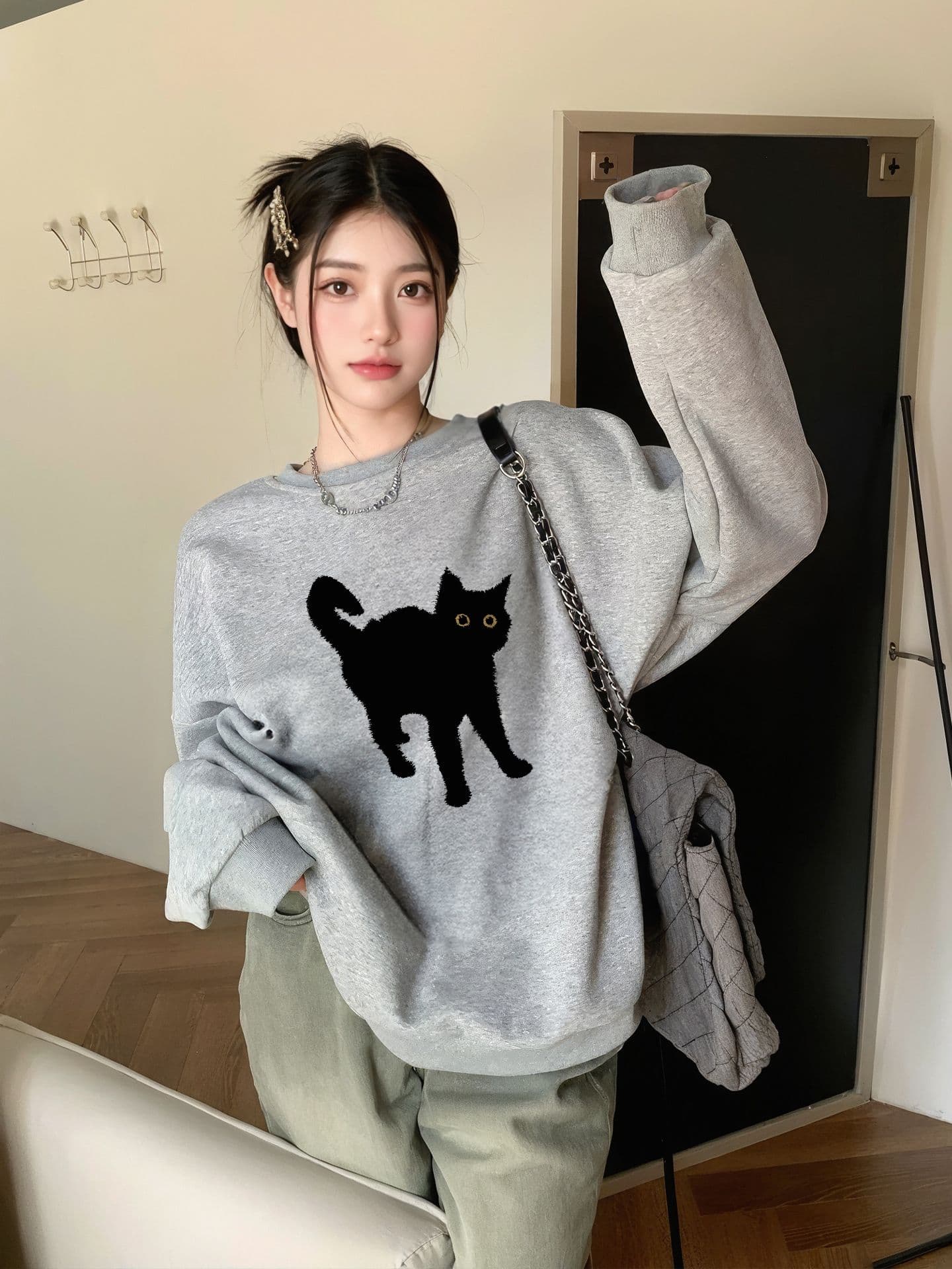 경관 그림 모방 Mianhua 면 복합 얇은 스타일 310g 털이 있는 400g 라운드 넥 후드티 여성 가을 겨울 국경 간 조수 브랜드 맨위 이미지 4