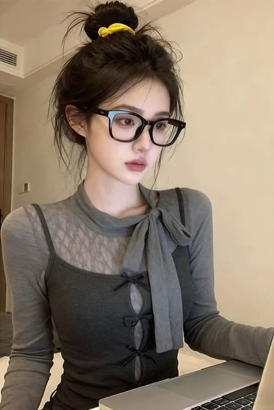 원본 레이스 사람들 면 나비 넥타이 슬립 여성 봄 스택 착용 몸매 가꾸기 인사이드 잡아라. 의류 투피스 세트 이미지 7