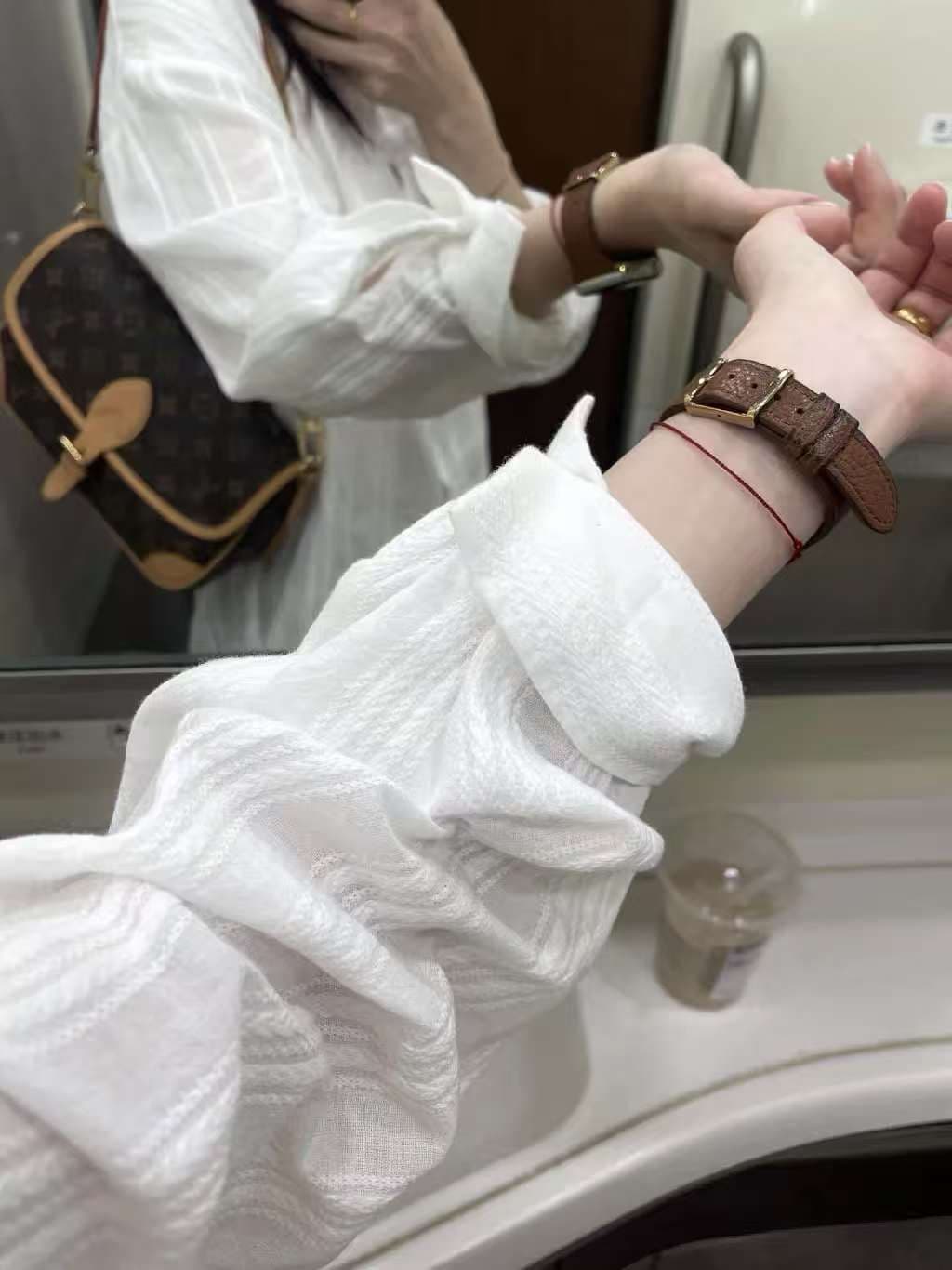 순면 세로 줄무늬 질감 센스 여성 셔츠 봄 가을 캐주얼 셔츠 긴팔 자외선 차단 맨위 재킷 이미지 2