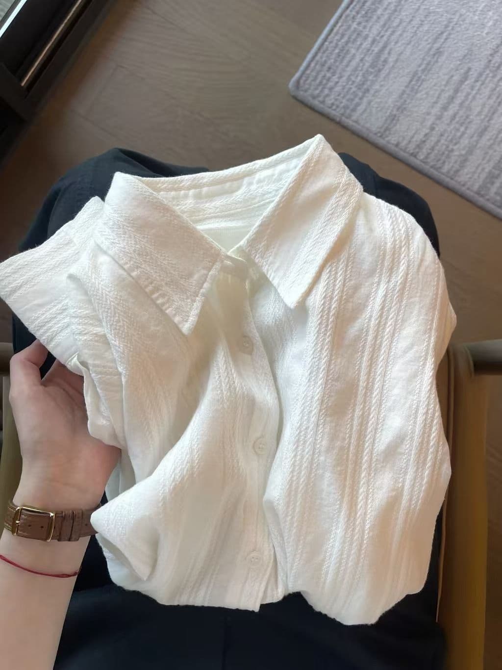 순면 세로 줄무늬 질감 센스 여성 셔츠 봄 가을 캐주얼 셔츠 긴팔 자외선 차단 맨위 재킷 상세 이미지 2