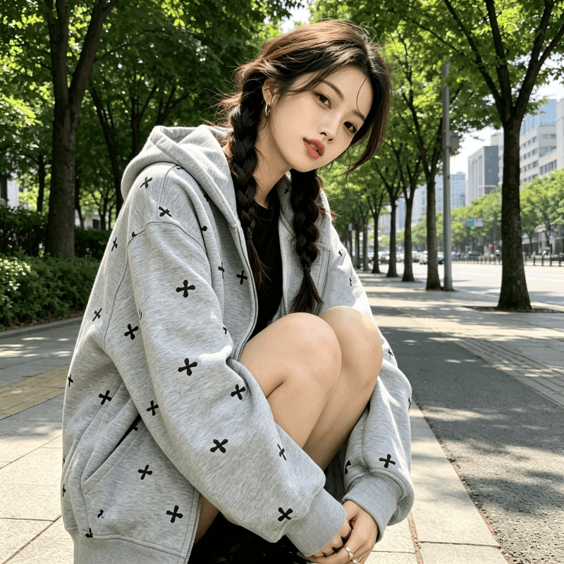 아메리칸 조수 브랜드 남녀 회색 후드 티 스웨터 여성 가을 2026 새로운 루즈핏 느긋한 바람 작은 대중 카디건 코트 상세 이미지 11
