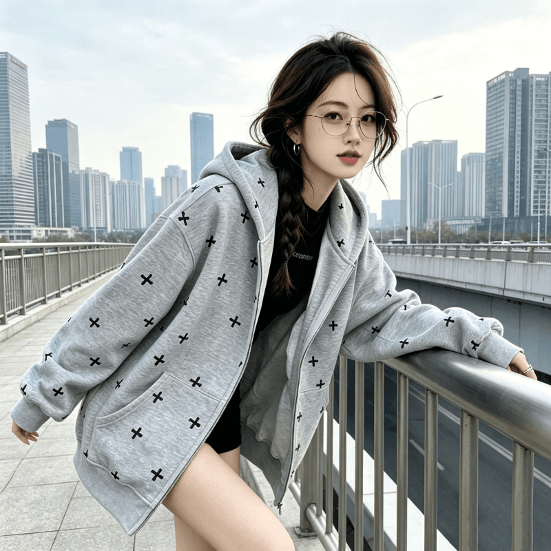 아메리칸 조수 브랜드 남녀 회색 후드 티 스웨터 여성 가을 2026 새로운 루즈핏 느긋한 바람 작은 대중 카디건 코트 상세 이미지 33