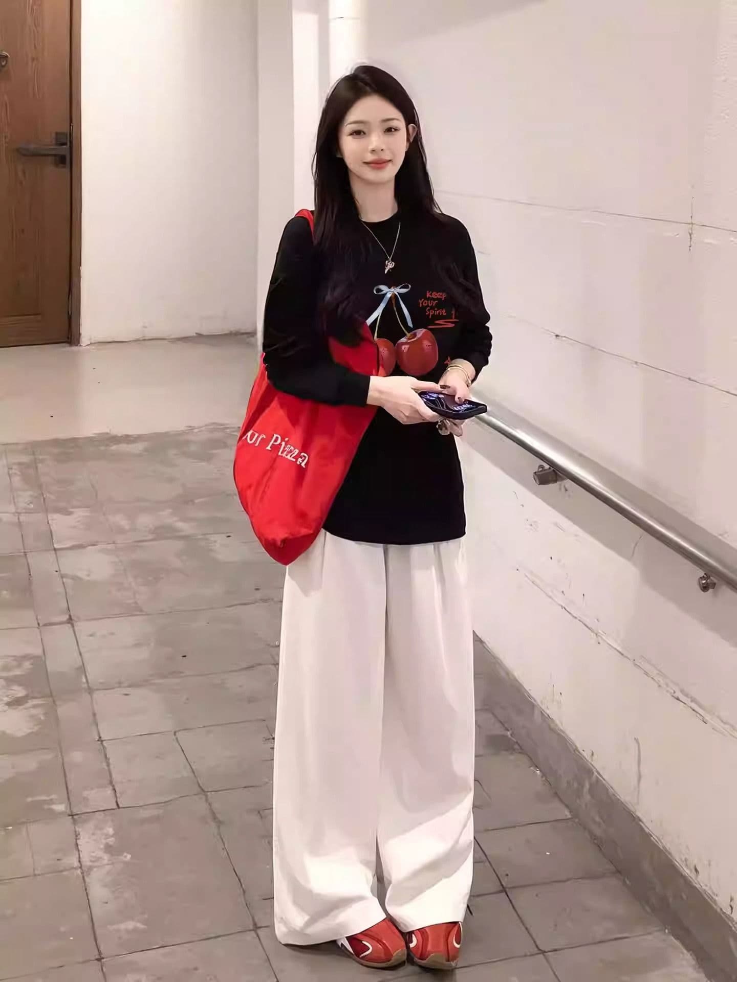 경관 그림 21 순면 210 그램 면 2026 한국 스타일 가을 의상 긴팔 티셔츠 여성 루즈핏 맨위 프린트 상세 이미지 8
