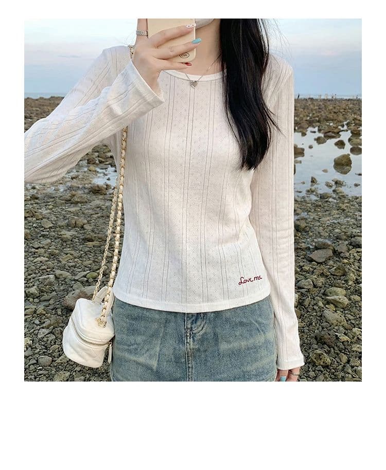실사 원본 자카드 질감 센스 긍정적 인 어깨 긴팔 티셔츠 맨위 여성 의류 자수 기본 셔츠 봄 가을 겨울 상세 이미지 1