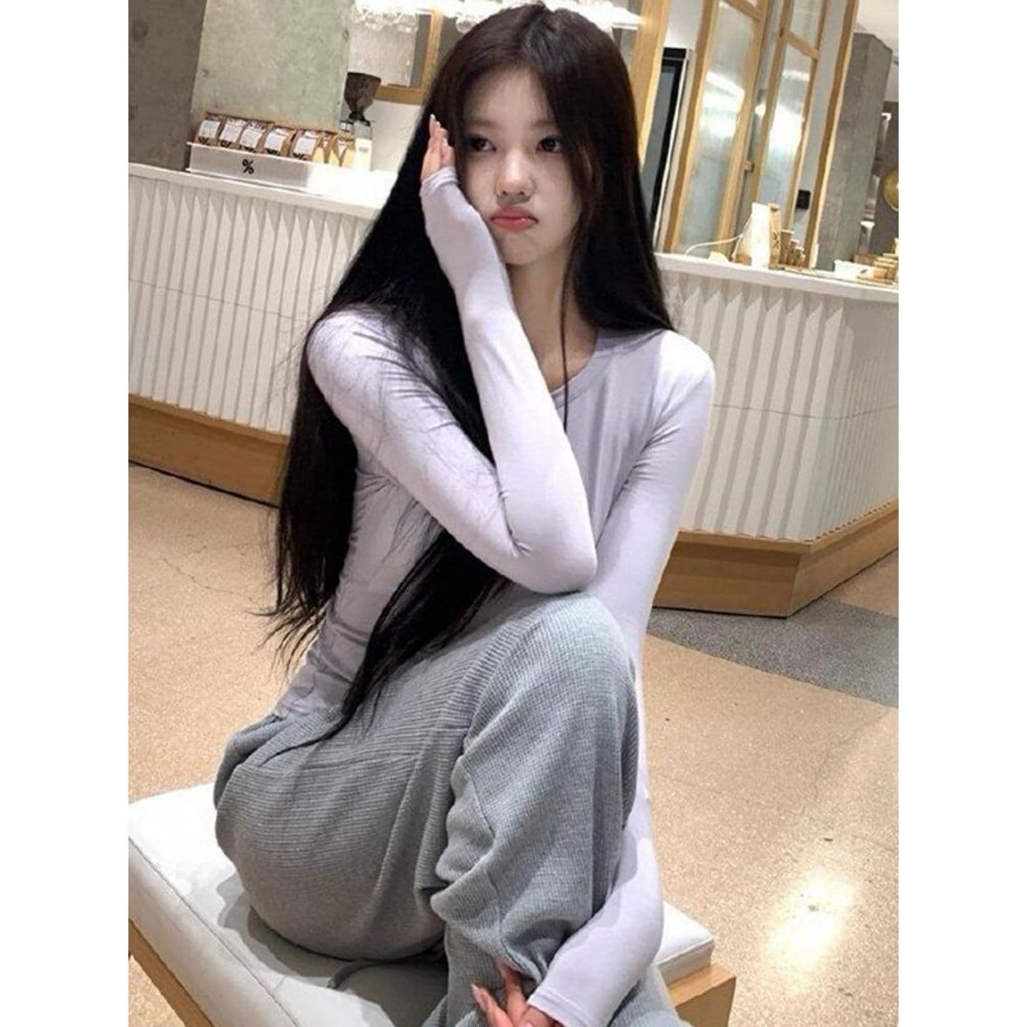 경관 그림 와 사고 방식 모달 260 그램 2026 가을 한 부서 달콤한 매운맛 고유 한 라운드 넥 몸매 가꾸기 긴팔 티셔츠 여성 상세 이미지 4