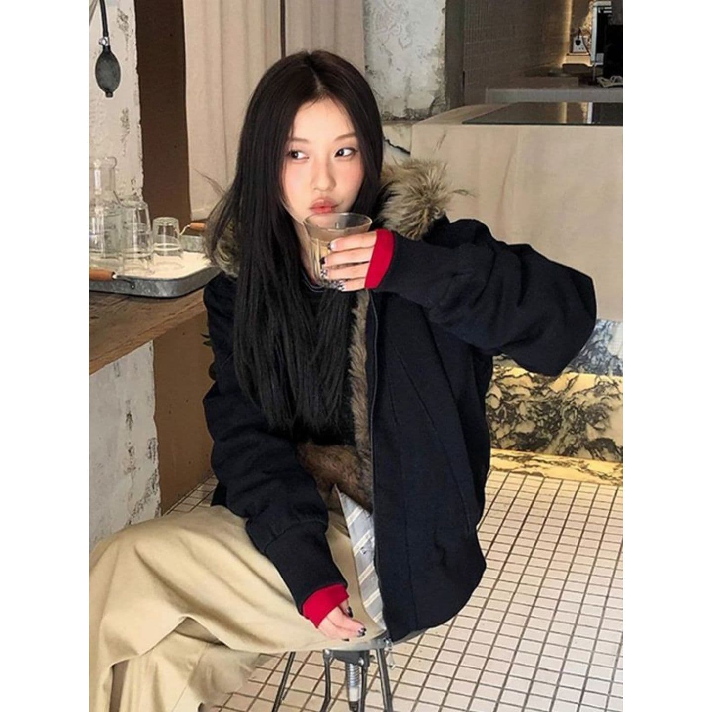 경관 그림 와 사고 방식 모달 260 그램 12026 가을 겨울 핫걸 작은 대중 디자인 몸매 가꾸기 기본 셔츠 맨위 여성 이미지 4