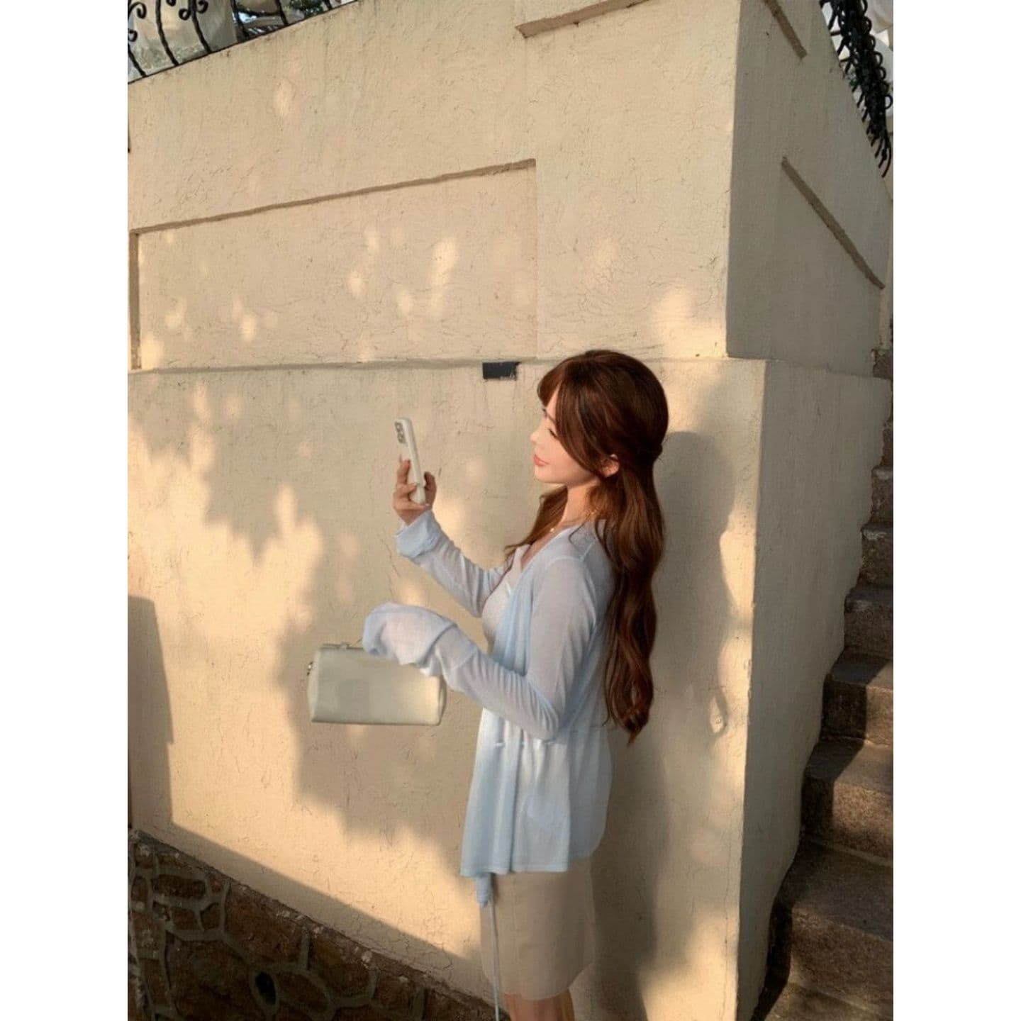 주간 실크 리브 110 크 2026 가을 한국 스타일 느긋한 느슨함 센스 하늘색 스트랩 자외선 차단 카디건 코트 이미지 3