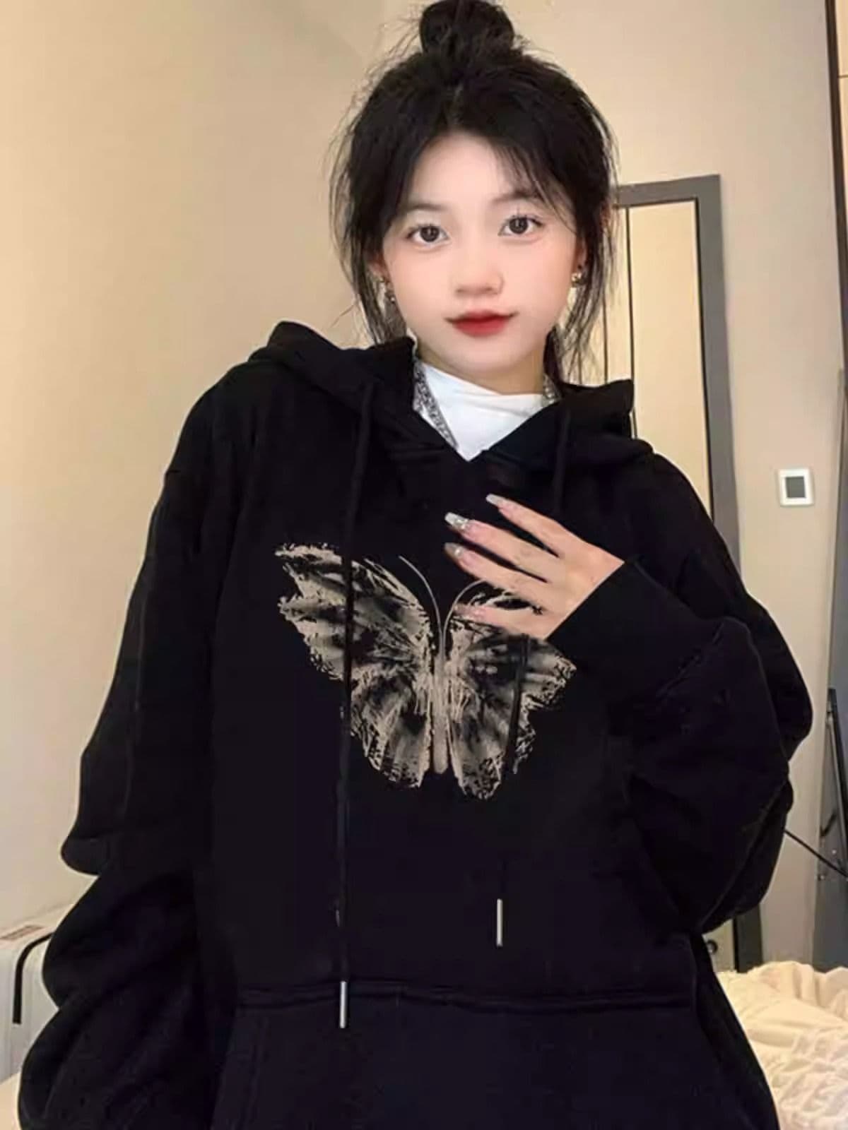 경관 그림 정가 모방 Mianhua 면 복합 얇은 스타일 310g 털이 있는 400g 후드 티 스웨터 여성 가을 겨울 재킷 이미지 2