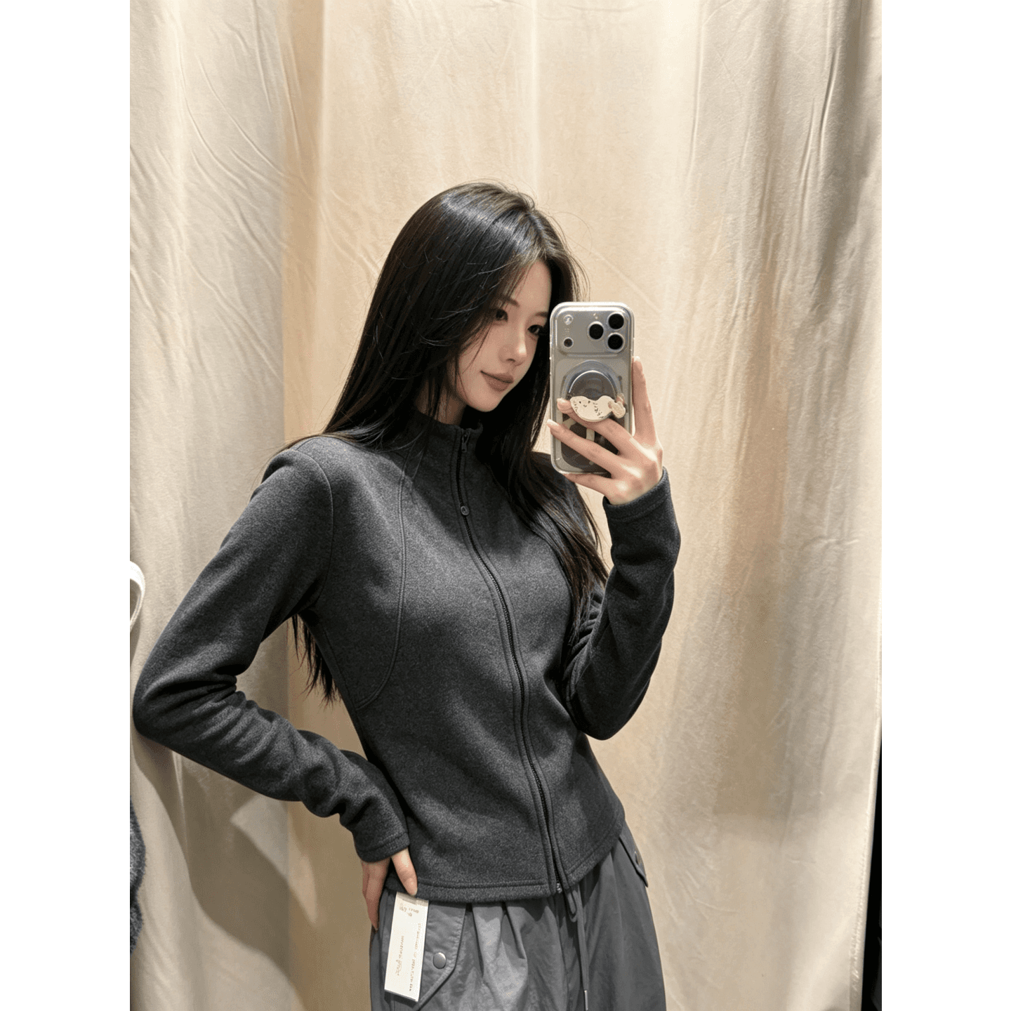 리브 De 플러시 270 그램 1 1 한국 스타일 가을 겨울 몸매 가꾸기 슬림해 보이는 보온 단색 오픈 가디건 짧은 외투 이미지 4