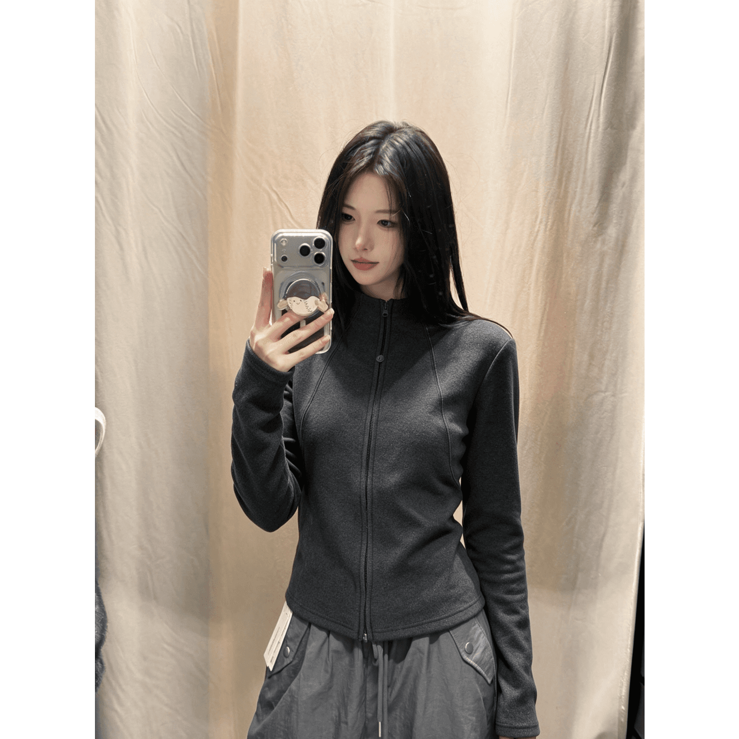 리브 De 플러시 270 그램 1 1 한국 스타일 가을 겨울 몸매 가꾸기 슬림해 보이는 보온 단색 오픈 가디건 짧은 외투 상세 이미지 2