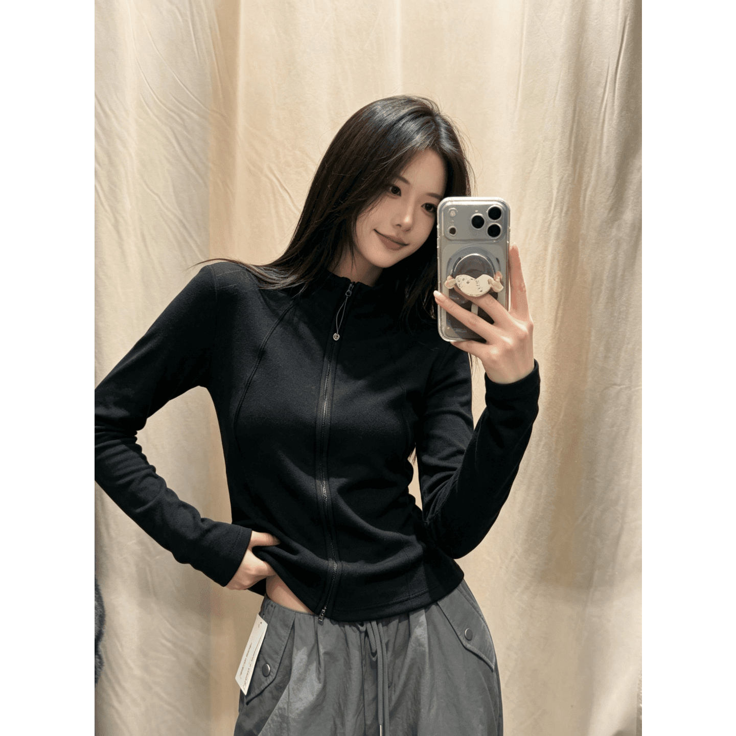 리브 De 플러시 270 그램 1 1 한국 스타일 가을 겨울 몸매 가꾸기 슬림해 보이는 보온 단색 오픈 가디건 짧은 외투 상세 이미지 5