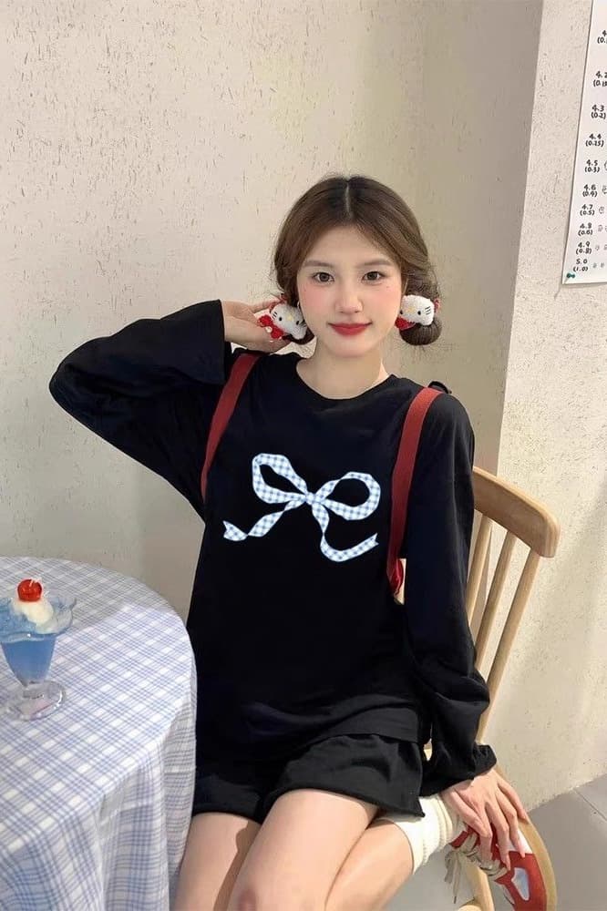 21 순면 210 그램 면 2026 한국 스타일 가을 새로운 긴팔 티셔츠 여성 루즈핏 맨위 프린트 이미지 5