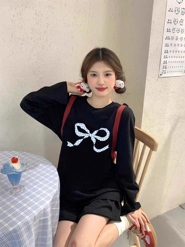 21 순면 210 그램 면 2026 한국 스타일 가을 새로운 긴팔 티셔츠 여성 루즈핏 맨위 프린트 상세 이미지 3
