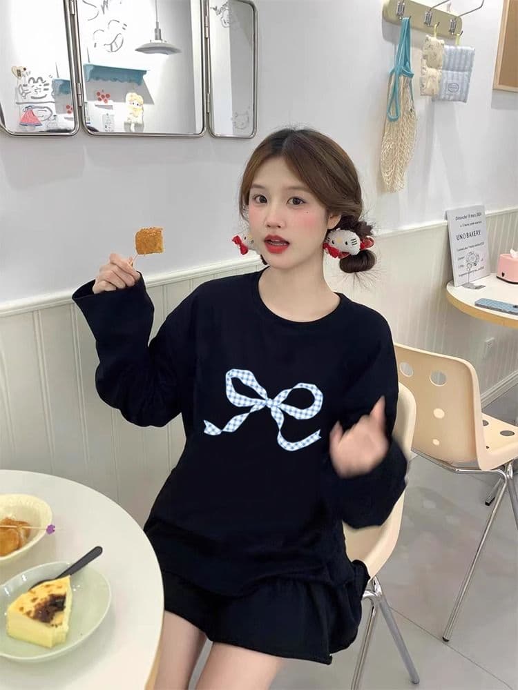 21 순면 210 그램 면 2026 한국 스타일 가을 새로운 긴팔 티셔츠 여성 루즈핏 맨위 프린트 상세 이미지 5