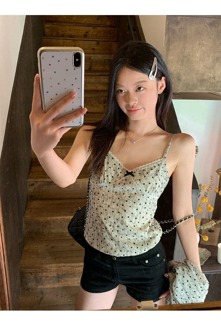 원본 원단 하트 도트 무늬 긴팔 순수한 욕망 홀치기 염색 프린트 식물 플러시 레이스 슬립 반팔 자외선 차단 오픈 가디건 상세 이미지 20