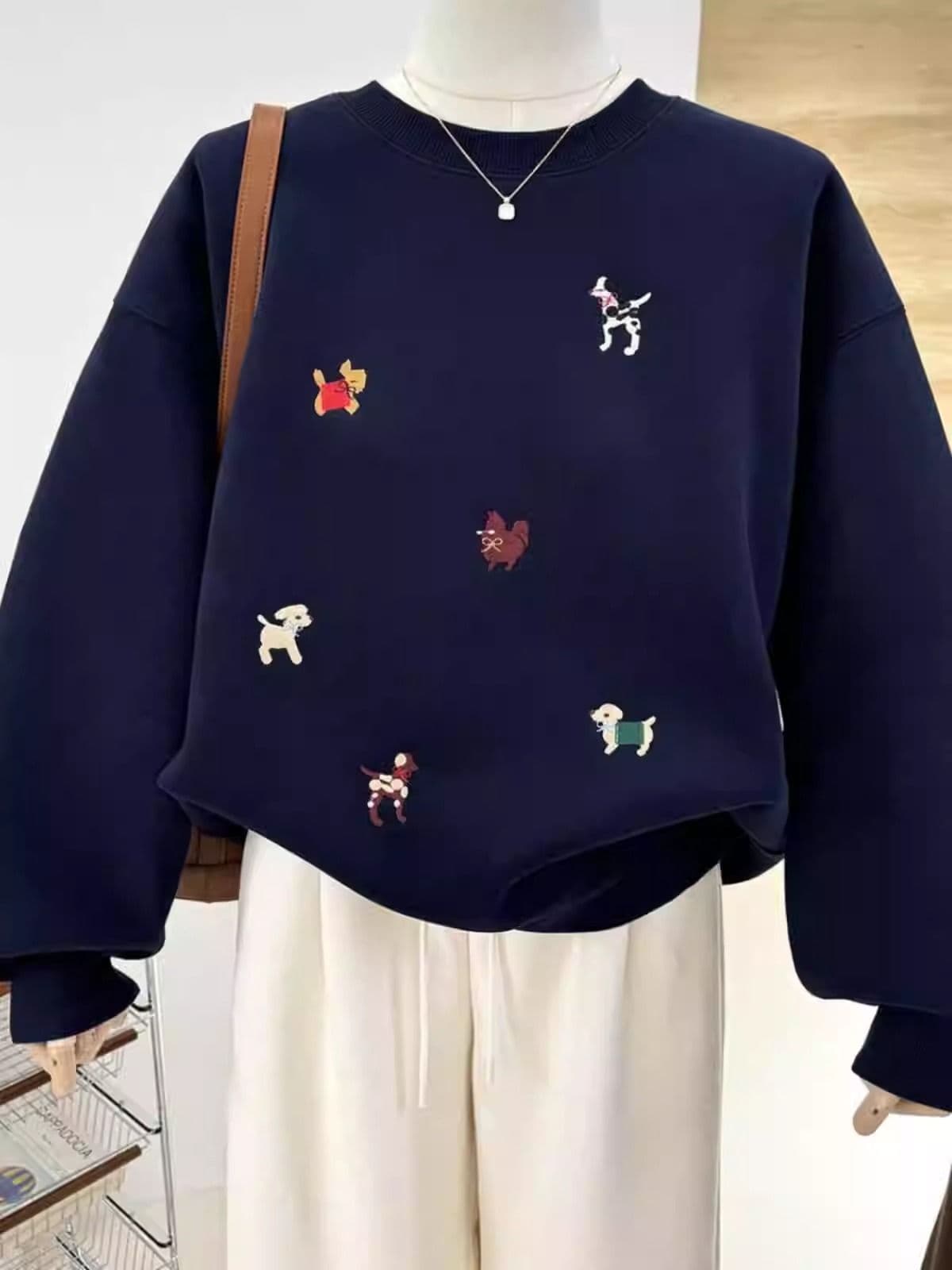 경관 그림 모방 Mianhua 면 복합 얇은 스타일 310g 털이 있는 400g 라운드 넥 후드티 여성 가을 겨울 국경 간 조수 브랜드 맨위 상세 이미지 5