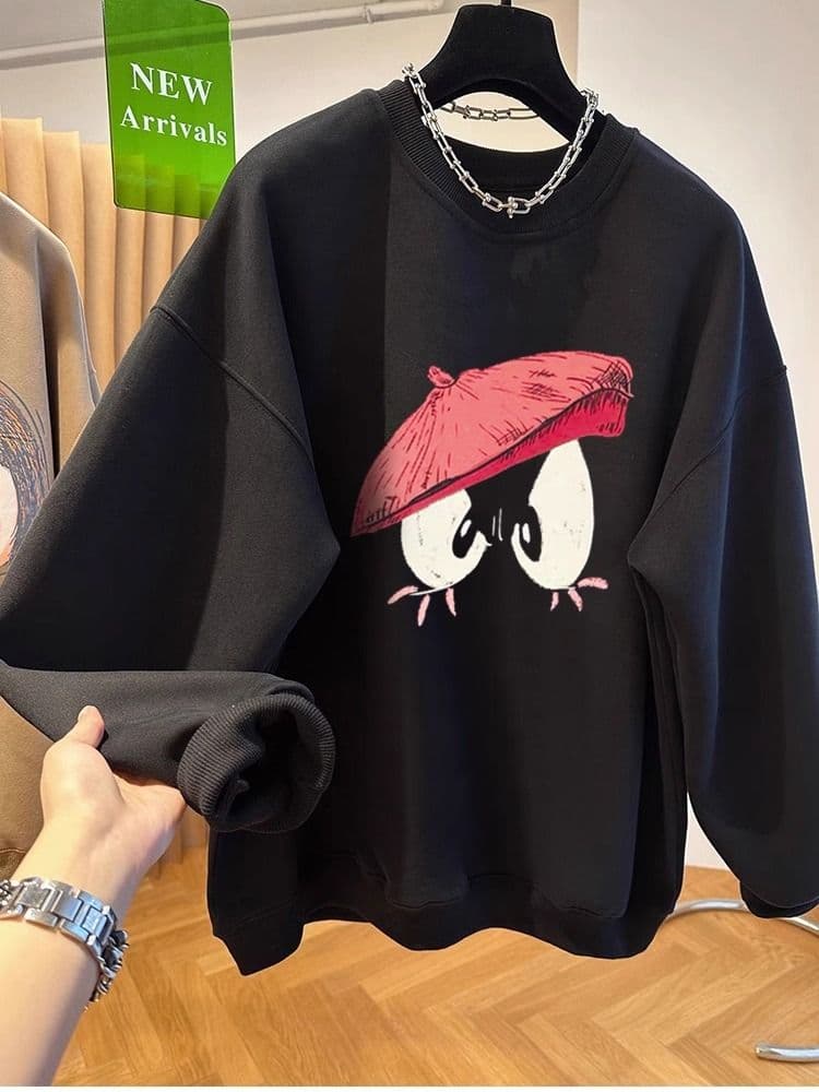 경관 그림 모방 Mianhua 면 복합 얇은 스타일 310g 털이 있는 400g 라운드 넥 후드티 여성 가을 겨울 국경 간 조수 브랜드 맨위 상세 이미지 3