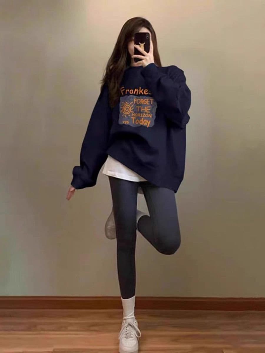 경관 그림 모방 Mianhua 면 복합 얇은 스타일 310g 털이 있는 400g 라운드 넥 후드티 여성 가을 겨울 국경 간 조수 브랜드 맨위 상세 이미지 5