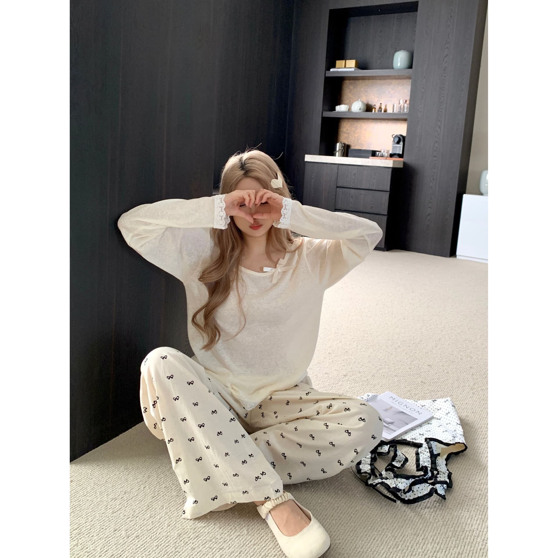 리넨 면화 원본 원단 한국 스타일 핫걸 나비 매듭 레이스 조각 화이트 티셔츠 여성 가을 달콤함 블라우스 여성 이미지 5