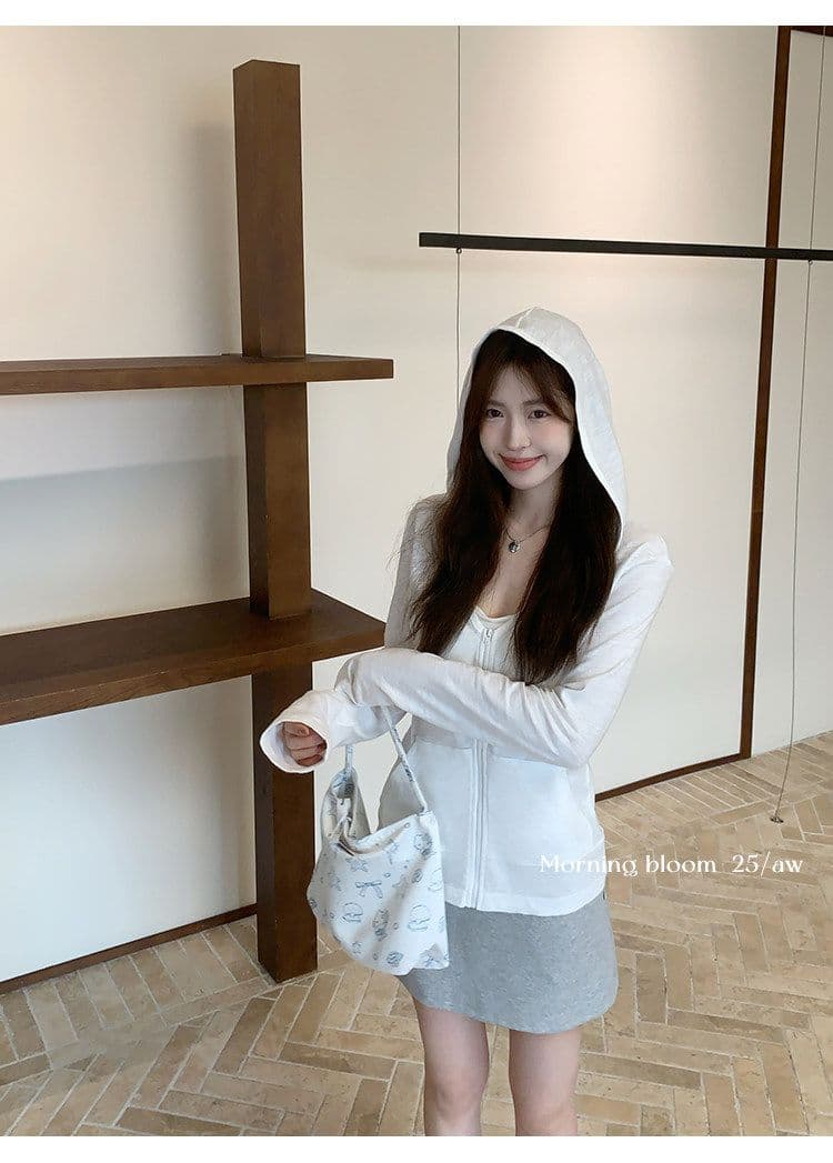 순면 대나무 마디 한국 스타일 후드 얇은 스타일 블라우스 긴팔 티셔츠 여성 가을 새로운 몸매 가꾸기 화이트 맨위 카디건 코트 상세 이미지 10