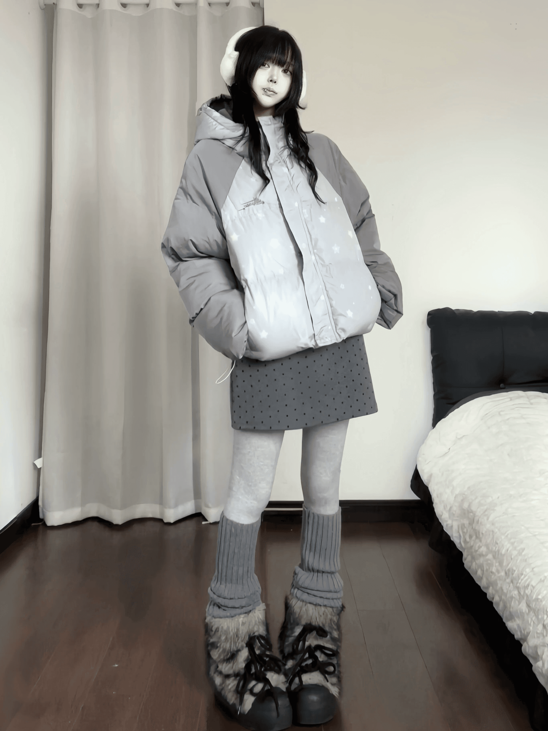 아메리칸 스탠드 칼라 별 쇼트 스타일 면 의류 삽입 어깨 여성 겨울 루즈핏 두꺼운 보온 빵 외투 이미지 4