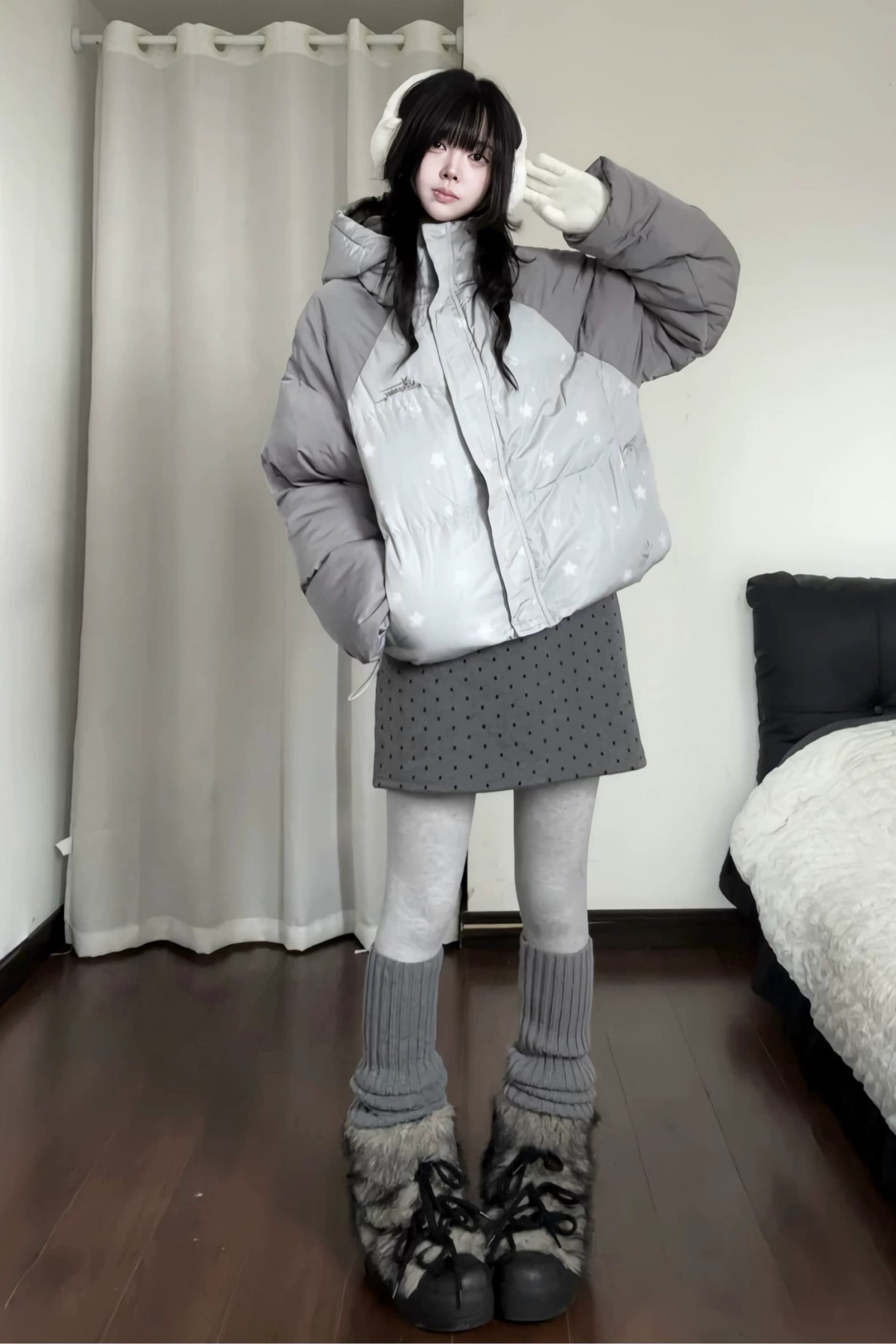 아메리칸 스탠드 칼라 별 쇼트 스타일 면 의류 삽입 어깨 여성 겨울 루즈핏 두꺼운 보온 빵 외투 이미지 6