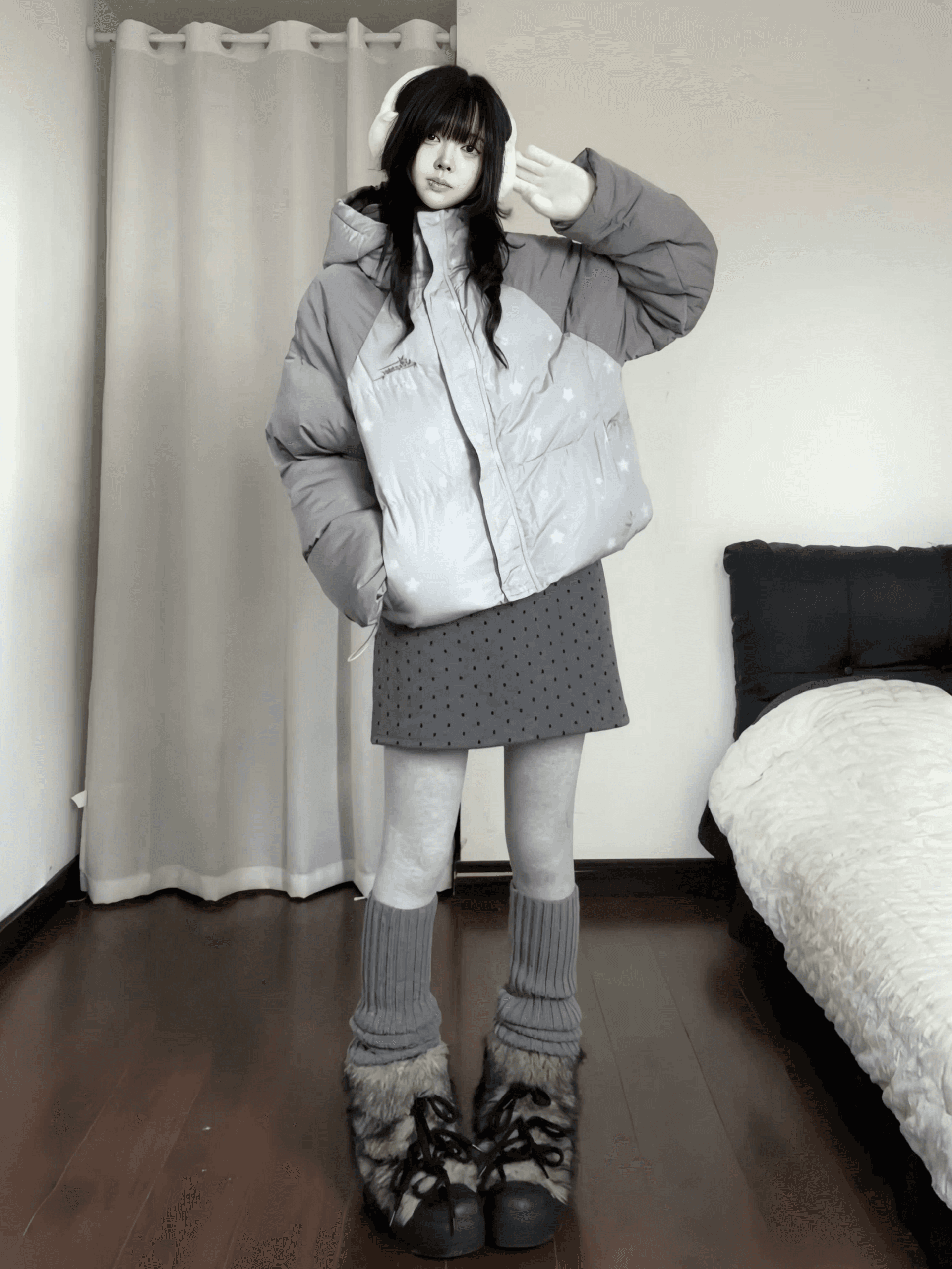 아메리칸 스탠드 칼라 별 쇼트 스타일 면 의류 삽입 어깨 여성 겨울 루즈핏 두꺼운 보온 빵 외투 상세 이미지 3