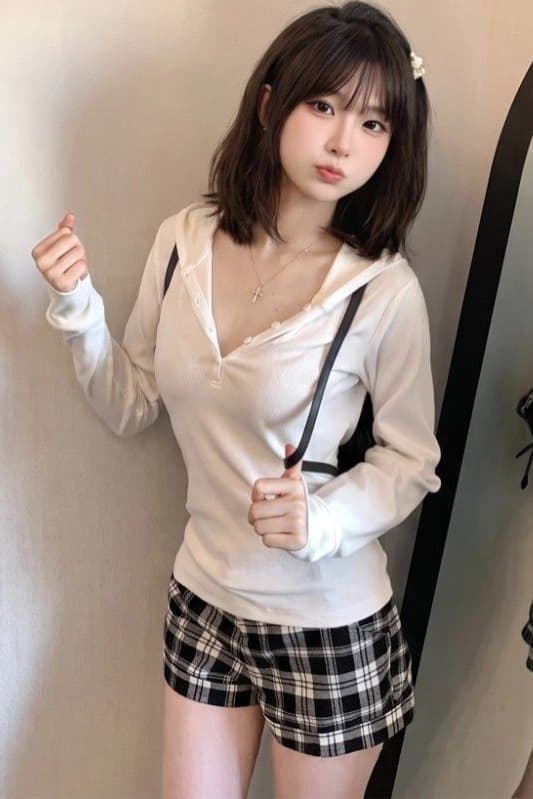 기초 다용도 후드 긴팔 티셔츠 여성 이른 가을 새로운 한국 스타일 미니멀리즘 바람 캐주얼 허리 수축 슬림해 보이는 품격 맨위 이미지 6