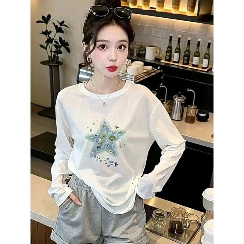 차가운 센스 라이 경기 서울 통기성 블라우스 긴팔 티셔츠 여성 의류 2026 가을 새로운 느슨함 센스 얇은 스타일 루즈핏 맨위 이미지 5