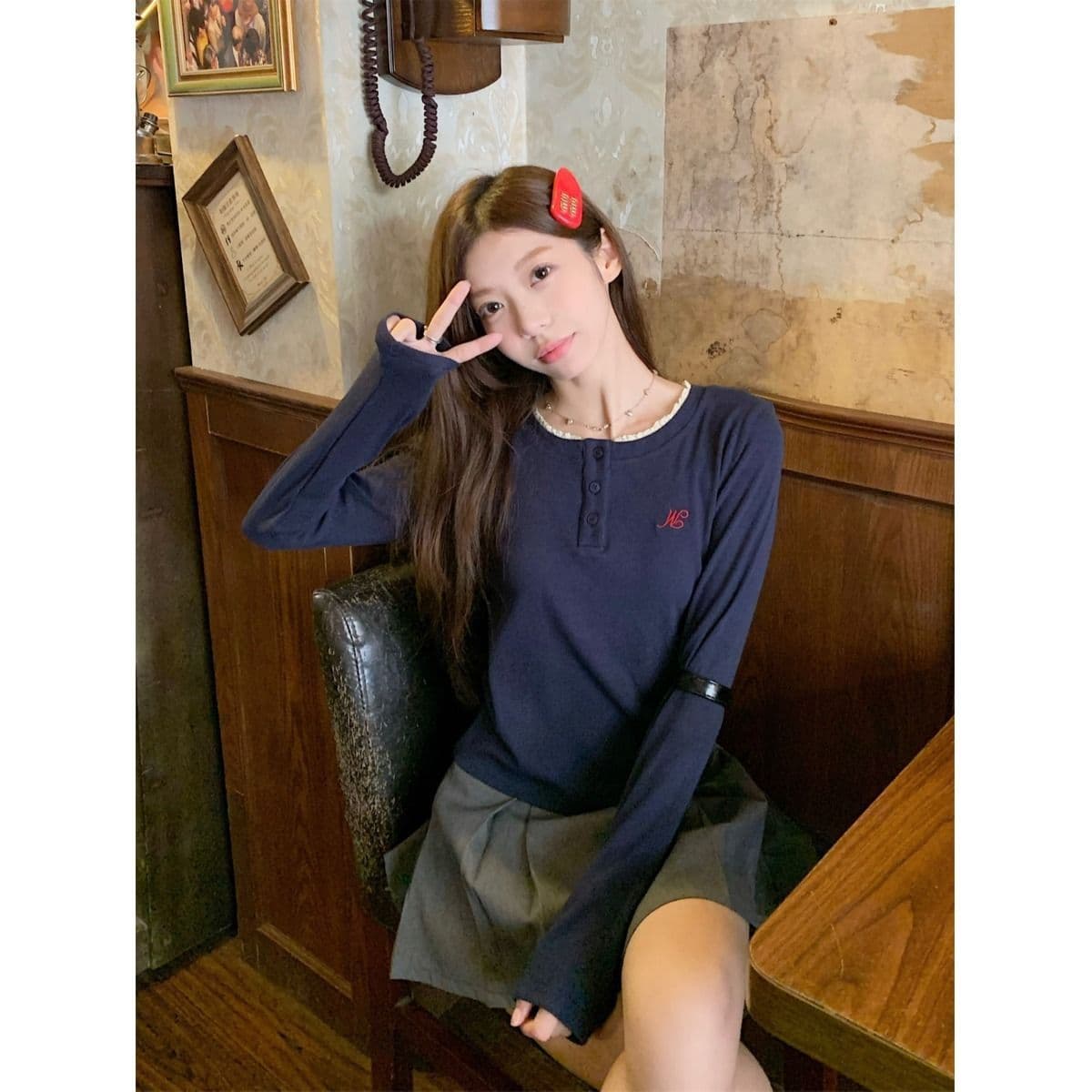 리브 De 플러시 280 그램 원본 것 핫걸 레이스 라운드 넥 긴팔 티셔츠 여성 가을 기본 셔츠 인사이드 가져 가라. 이미지 4