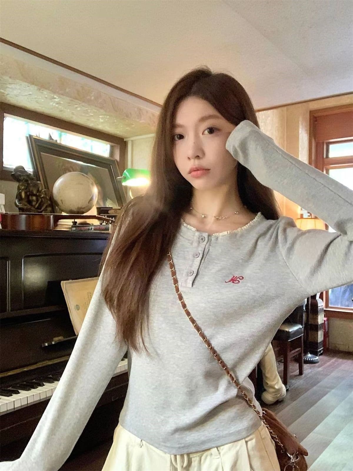 리브 De 플러시 280 그램 원본 것 핫걸 레이스 라운드 넥 긴팔 티셔츠 여성 가을 기본 셔츠 인사이드 가져 가라. 상세 이미지 7