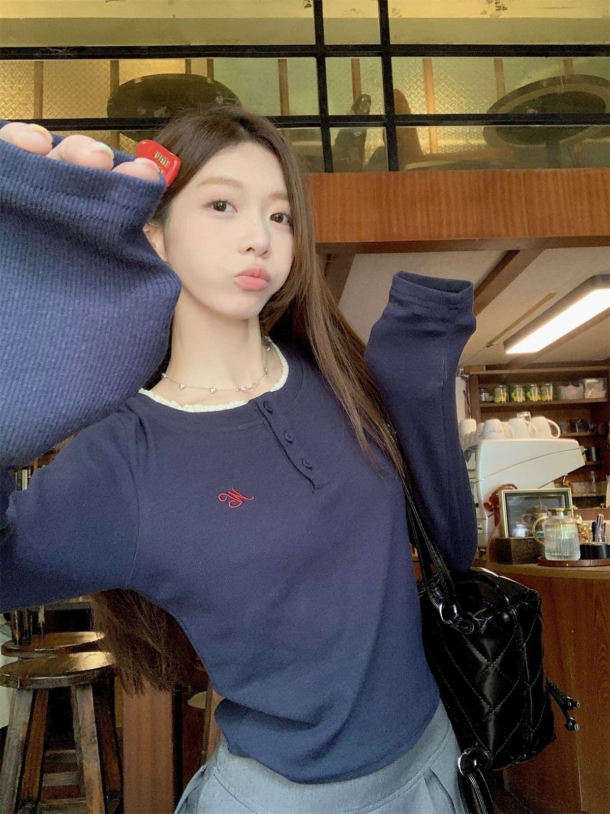 리브 De 플러시 280 그램 원본 것 핫걸 레이스 라운드 넥 긴팔 티셔츠 여성 가을 기본 셔츠 인사이드 가져 가라. 상세 이미지 15