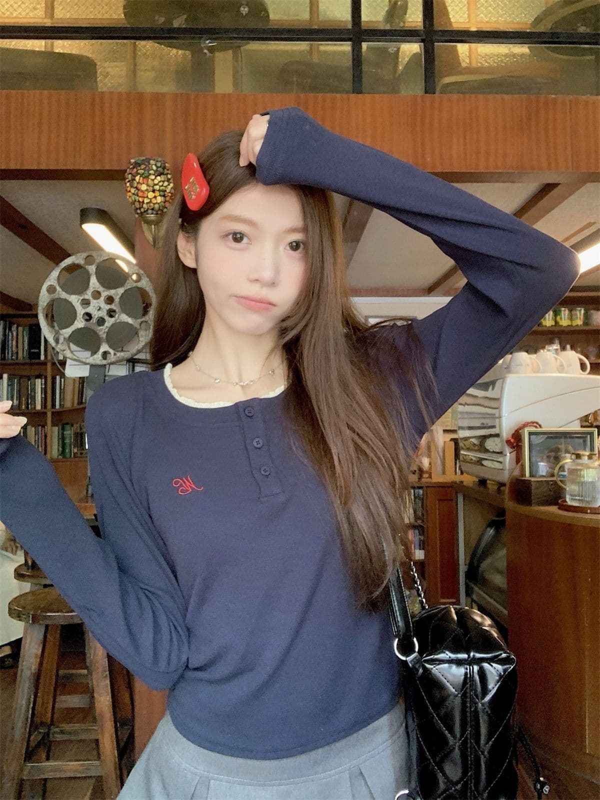 리브 De 플러시 280 그램 원본 것 핫걸 레이스 라운드 넥 긴팔 티셔츠 여성 가을 기본 셔츠 인사이드 가져 가라. 상세 이미지 16