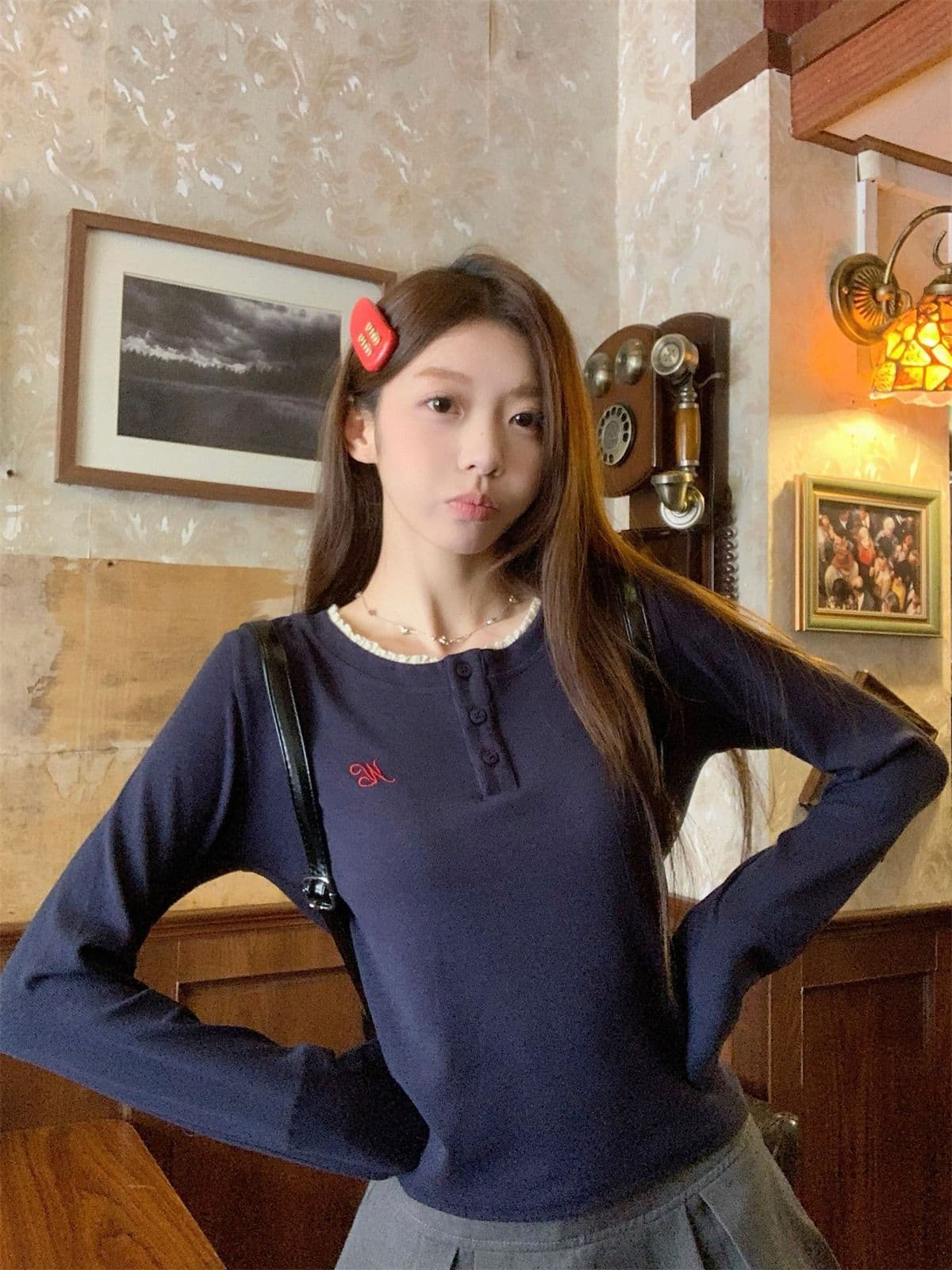 리브 De 플러시 280 그램 원본 것 핫걸 레이스 라운드 넥 긴팔 티셔츠 여성 가을 기본 셔츠 인사이드 가져 가라. 상세 이미지 17