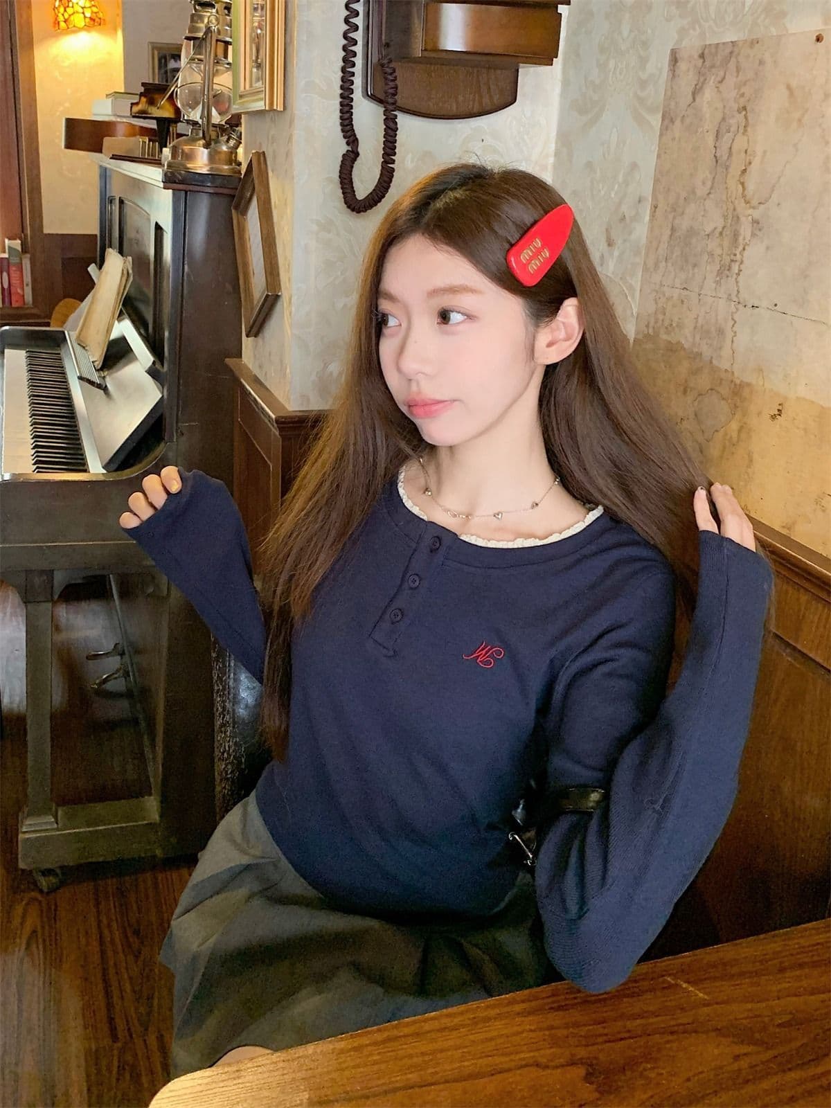 리브 De 플러시 280 그램 원본 것 핫걸 레이스 라운드 넥 긴팔 티셔츠 여성 가을 기본 셔츠 인사이드 가져 가라. 상세 이미지 19