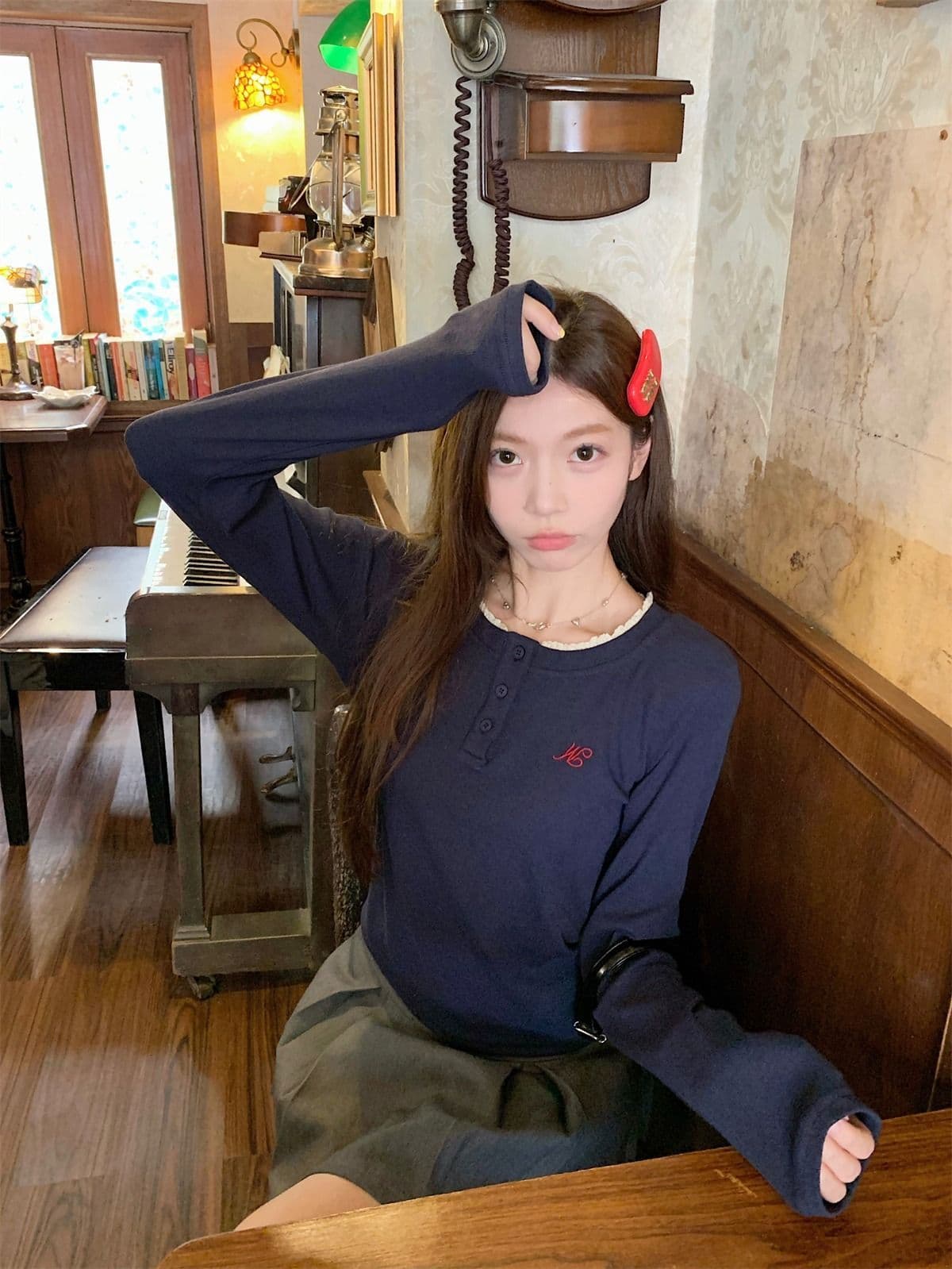 리브 De 플러시 280 그램 원본 것 핫걸 레이스 라운드 넥 긴팔 티셔츠 여성 가을 기본 셔츠 인사이드 가져 가라. 상세 이미지 20