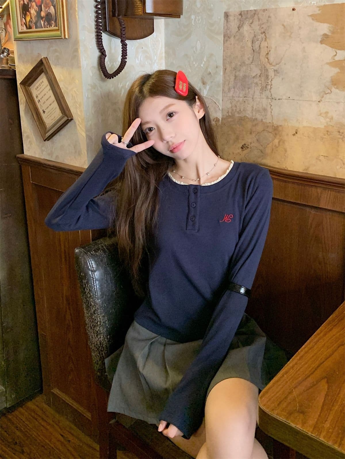 리브 De 플러시 280 그램 원본 것 핫걸 레이스 라운드 넥 긴팔 티셔츠 여성 가을 기본 셔츠 인사이드 가져 가라. 상세 이미지 21