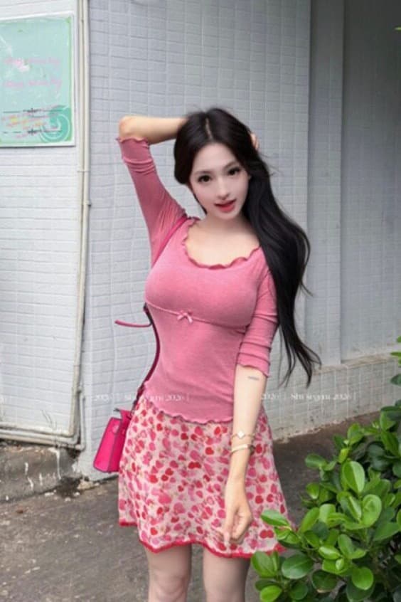 작은 대중 순수한 욕망 이슬 쇄골 낮은 네크라인 디스플레이 가슴 몸매 가꾸기 중간 소매 티셔츠 맨위 프린트 하이웨이스트 타이트 스커트 반신 치마 세트 이미지 4