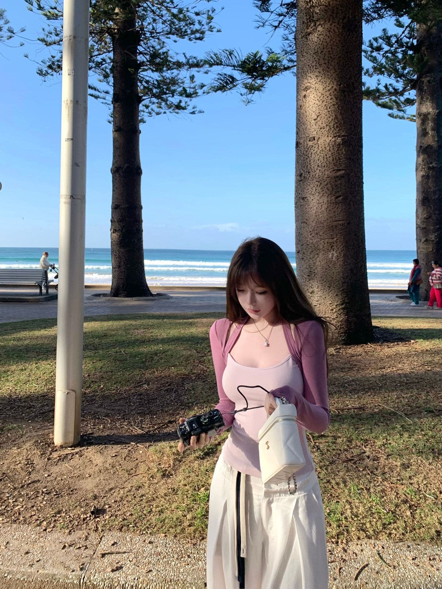 양모 한 부서 행침 목 긴팔 티셔츠 여성 이른 가을 페이크 레이어드 배색 허리 수축 디자인 센스 몸매 가꾸기 기본 셔츠 맨위 상세 이미지 3