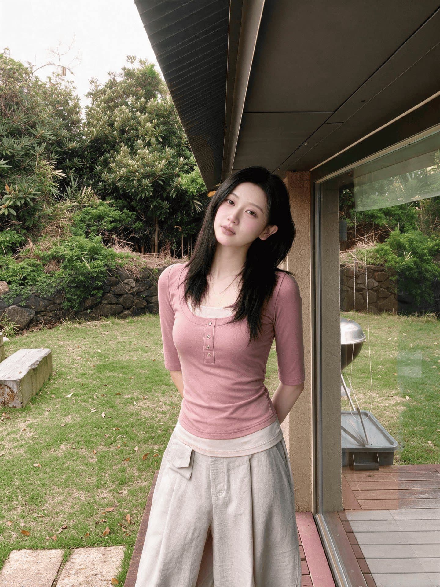 한 부서 핫걸 화이트 도트 무늬 스트랩 긴팔 티셔츠 여성 가을 레이스 치마 스택 착용 기본 셔츠 맨위 이미지 2