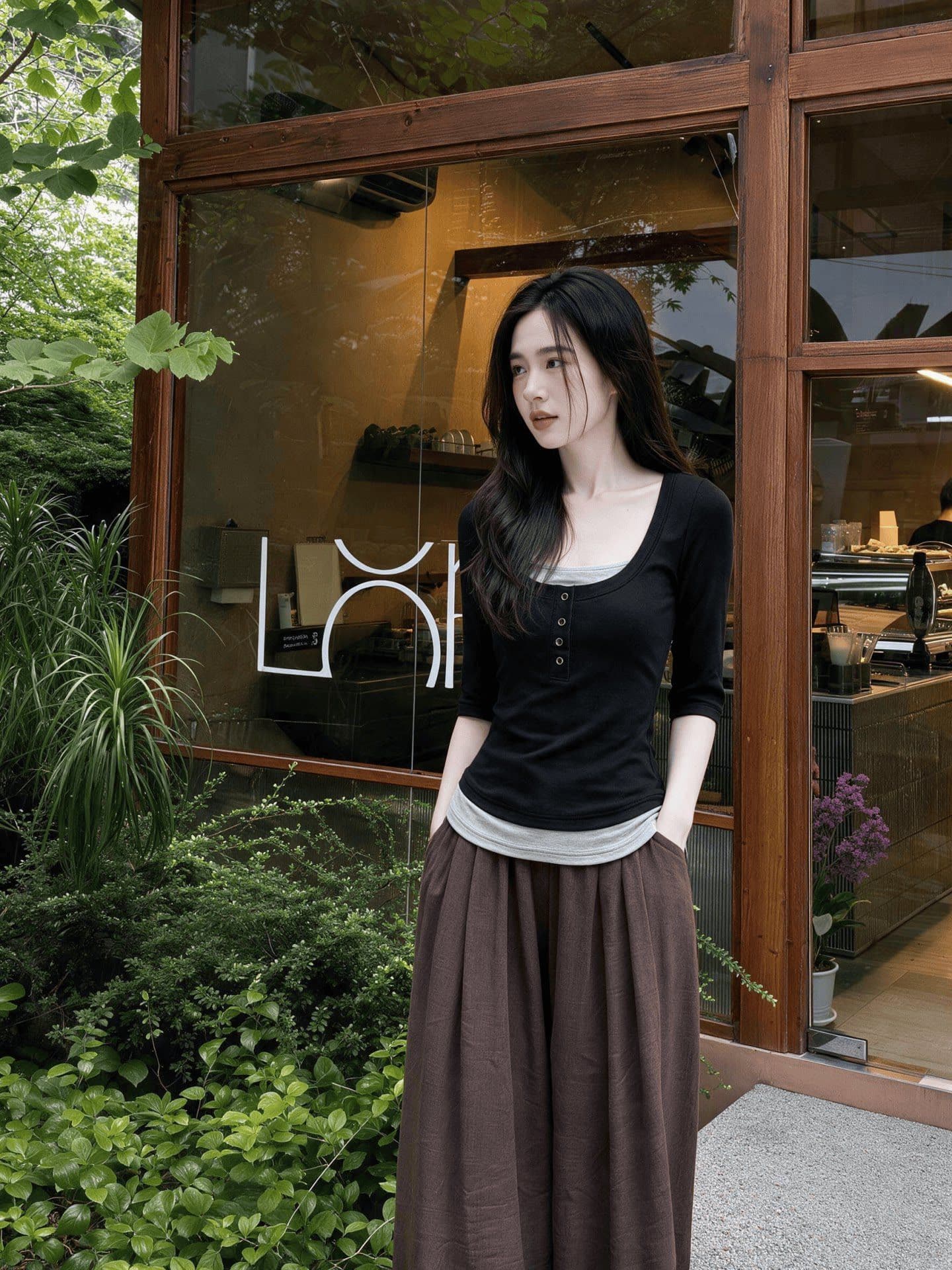 한 부서 핫걸 화이트 도트 무늬 스트랩 긴팔 티셔츠 여성 가을 레이스 치마 스택 착용 기본 셔츠 맨위 상세 이미지 1