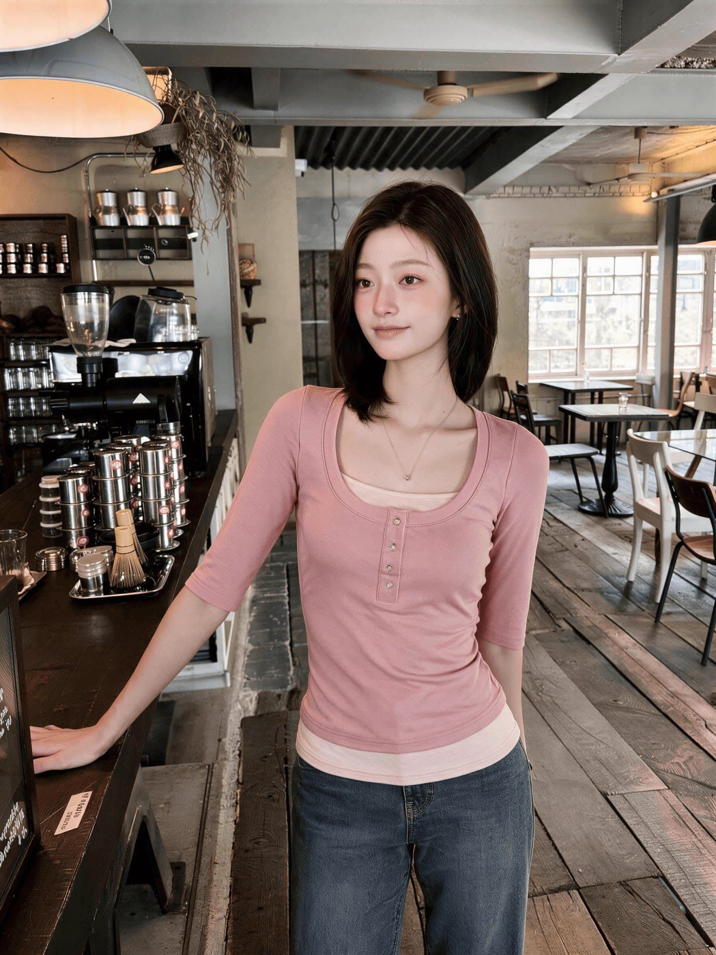 한 부서 핫걸 화이트 도트 무늬 스트랩 긴팔 티셔츠 여성 가을 레이스 치마 스택 착용 기본 셔츠 맨위 상세 이미지 11