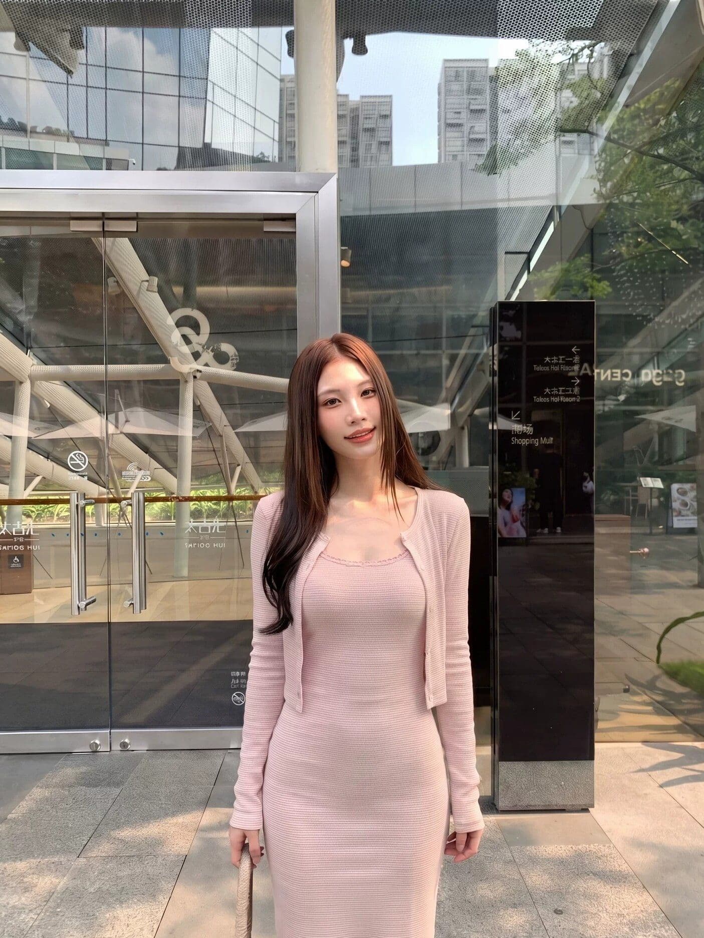 핫걸 한국 스타일 핀 스트라이프 긴팔 오픈 가디건 여성 슬림해 보이는 쇼트 스타일 맨위 슬립 드레스 다용도 가을 세트 드레스 상세 이미지 3