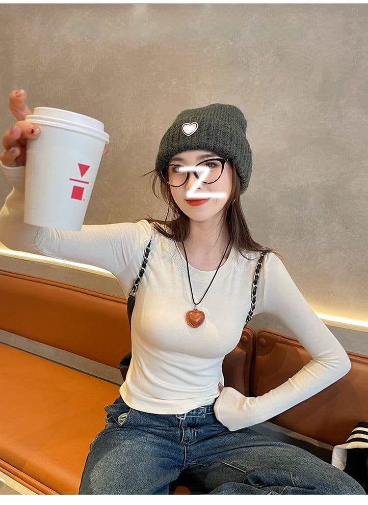 260 그램 모달 사람들 면 핫걸 긍정적 인 어깨 라운드 넥 긴팔 기본 셔츠 티셔츠 여성 봄 가을 맨위 인사이드 가져 가라. 상세 이미지 6