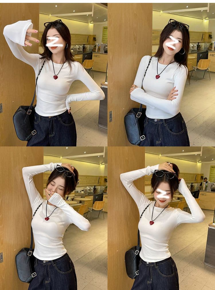 260 그램 모달 사람들 면 핫걸 긍정적 인 어깨 라운드 넥 긴팔 기본 셔츠 티셔츠 여성 봄 가을 맨위 인사이드 가져 가라. 상세 이미지 15