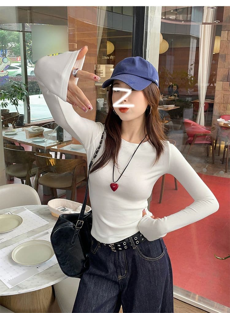 260 그램 모달 사람들 면 핫걸 긍정적 인 어깨 라운드 넥 긴팔 기본 셔츠 티셔츠 여성 봄 가을 맨위 인사이드 가져 가라. 상세 이미지 20