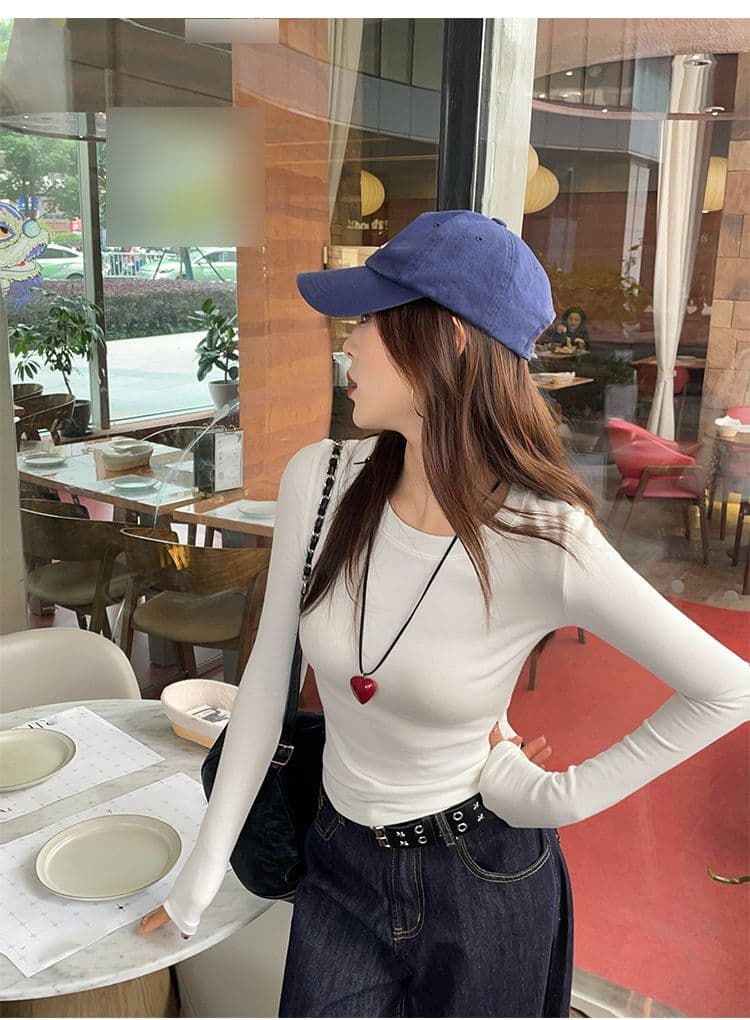 260 그램 모달 사람들 면 핫걸 긍정적 인 어깨 라운드 넥 긴팔 기본 셔츠 티셔츠 여성 봄 가을 맨위 인사이드 가져 가라. 상세 이미지 21